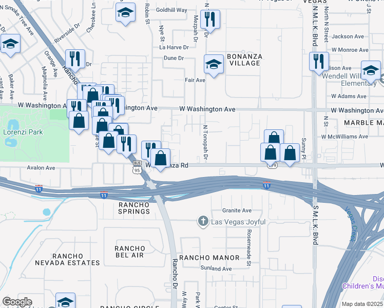 map of restaurants, bars, coffee shops, grocery stores, and more near 708 Everback Lane in Las Vegas