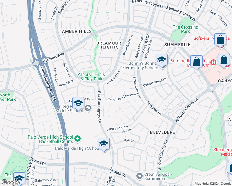 map of restaurants, bars, coffee shops, grocery stores, and more near 417 Silver Prairie Court in Las Vegas