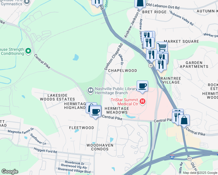 map of restaurants, bars, coffee shops, grocery stores, and more near 111 Noel Cove Circle in Nashville