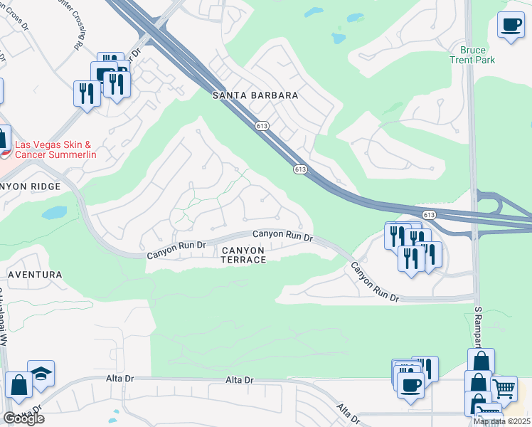 map of restaurants, bars, coffee shops, grocery stores, and more near 9312 Canyon Classic Drive in Las Vegas