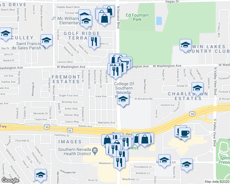 map of restaurants, bars, coffee shops, grocery stores, and more near 505 North Decatur Boulevard in Las Vegas