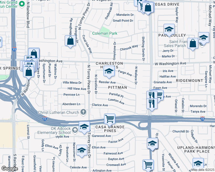 map of restaurants, bars, coffee shops, grocery stores, and more near 6309 Rassler Avenue in Las Vegas