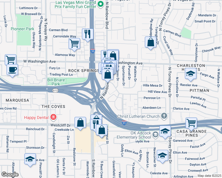 map of restaurants, bars, coffee shops, grocery stores, and more near 500 North Rainbow Boulevard in Las Vegas