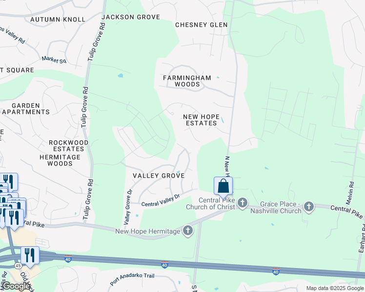 map of restaurants, bars, coffee shops, grocery stores, and more near 6116 Allen Court in Nashville