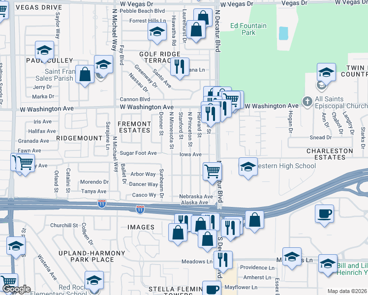 map of restaurants, bars, coffee shops, grocery stores, and more near 508 Stanford Street in Las Vegas
