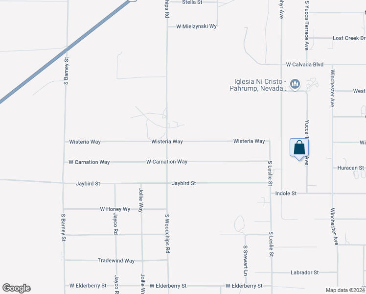 map of restaurants, bars, coffee shops, grocery stores, and more near 2421 Wisteria Way in Pahrump