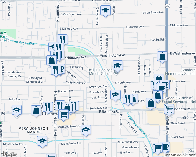 map of restaurants, bars, coffee shops, grocery stores, and more near 813 Bladensburg Street in Las Vegas