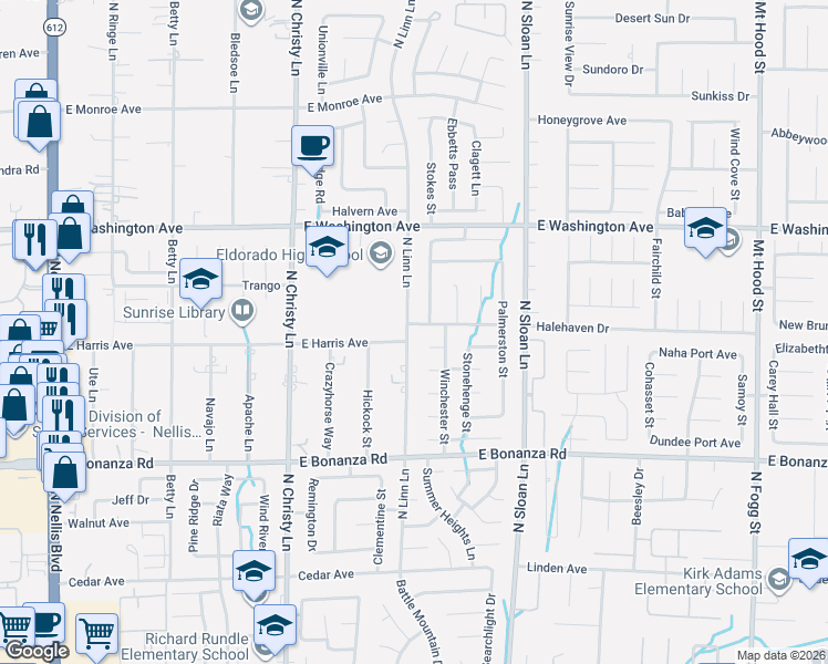 map of restaurants, bars, coffee shops, grocery stores, and more near 5717 Christchurch Avenue in Las Vegas
