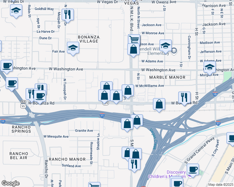 map of restaurants, bars, coffee shops, grocery stores, and more near 701 Sunny Place in Las Vegas