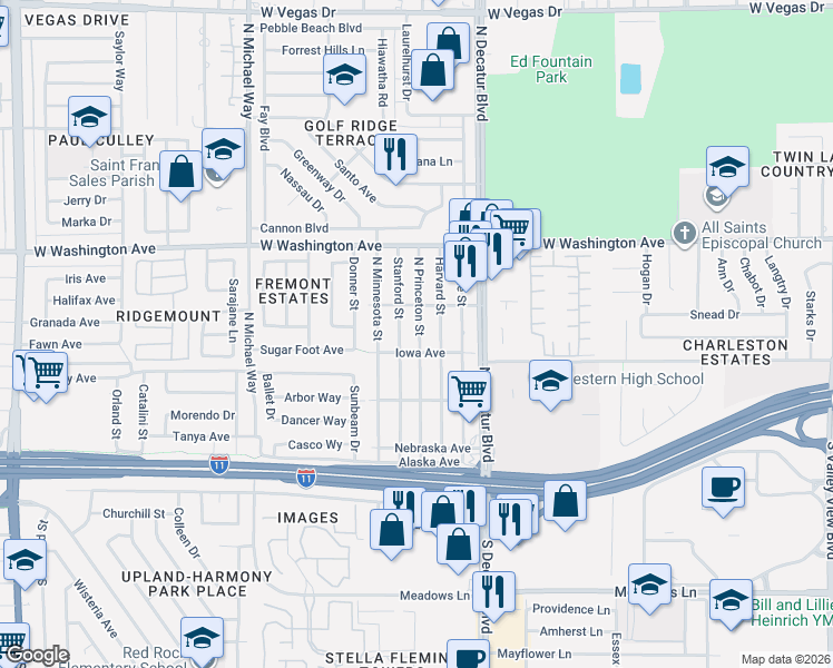 map of restaurants, bars, coffee shops, grocery stores, and more near 508 Stanford Street in Las Vegas