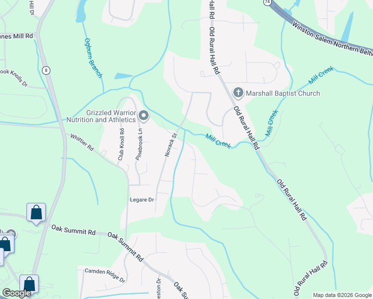 map of restaurants, bars, coffee shops, grocery stores, and more near 5663 Fairway Forest Drive in Winston-Salem