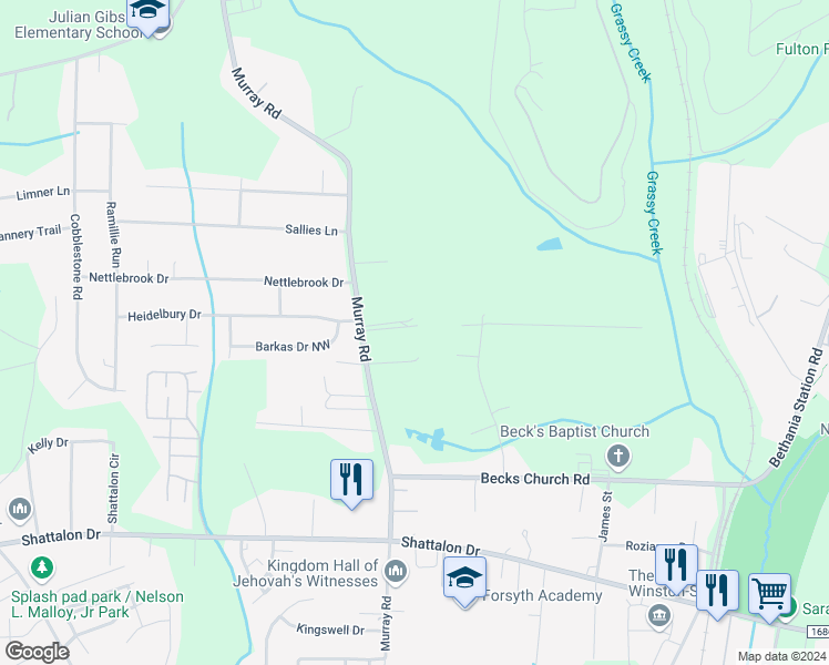 map of restaurants, bars, coffee shops, grocery stores, and more near 4935 Murray Road in Winston-Salem