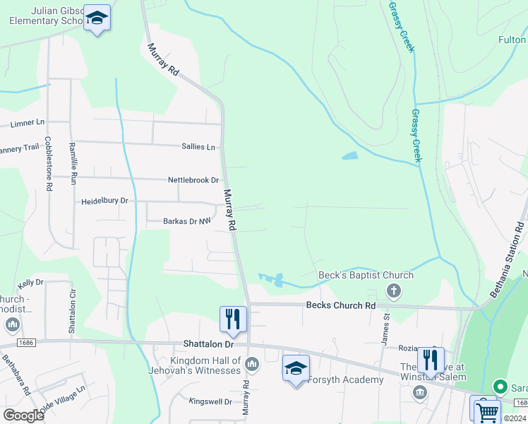 map of restaurants, bars, coffee shops, grocery stores, and more near 4935 Murray Road in Winston-Salem