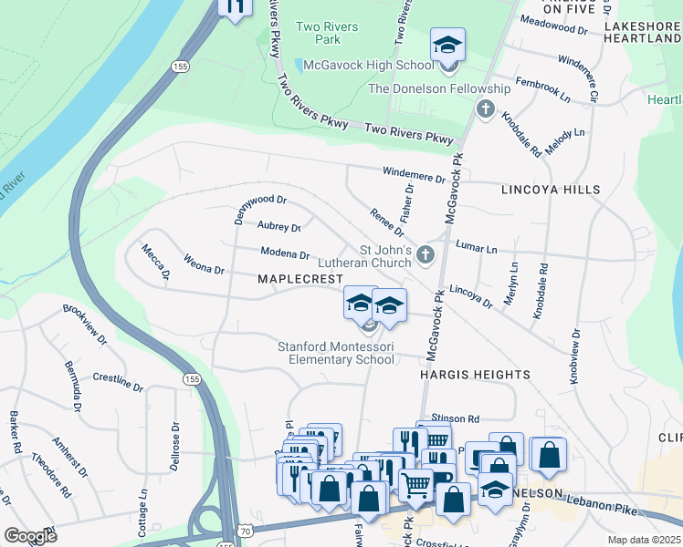 map of restaurants, bars, coffee shops, grocery stores, and more near 403 Smithwood Drive in Nashville