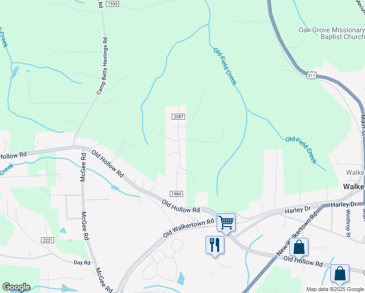 map of restaurants, bars, coffee shops, grocery stores, and more near 5861 Jones Road in Walkertown