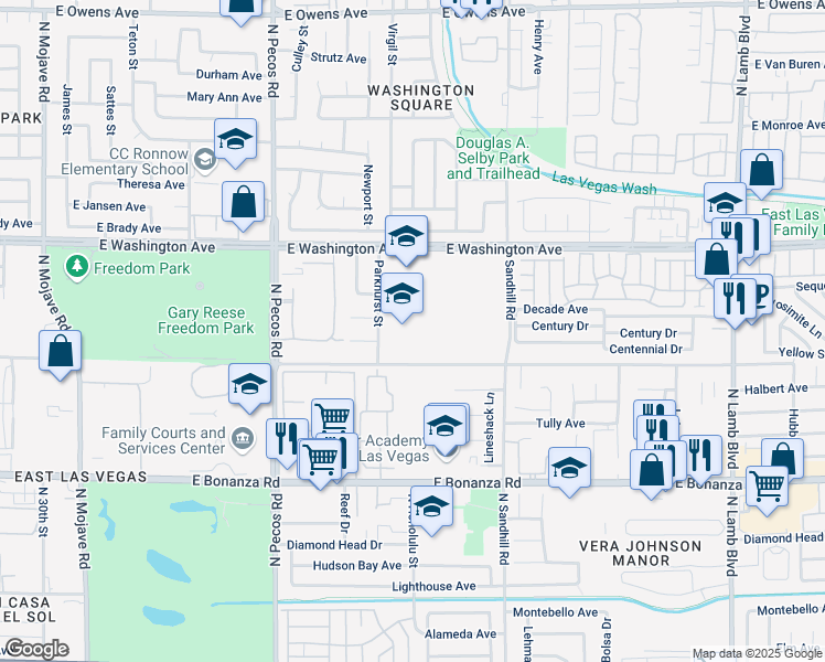 map of restaurants, bars, coffee shops, grocery stores, and more near 3800 East Harris Avenue in Las Vegas