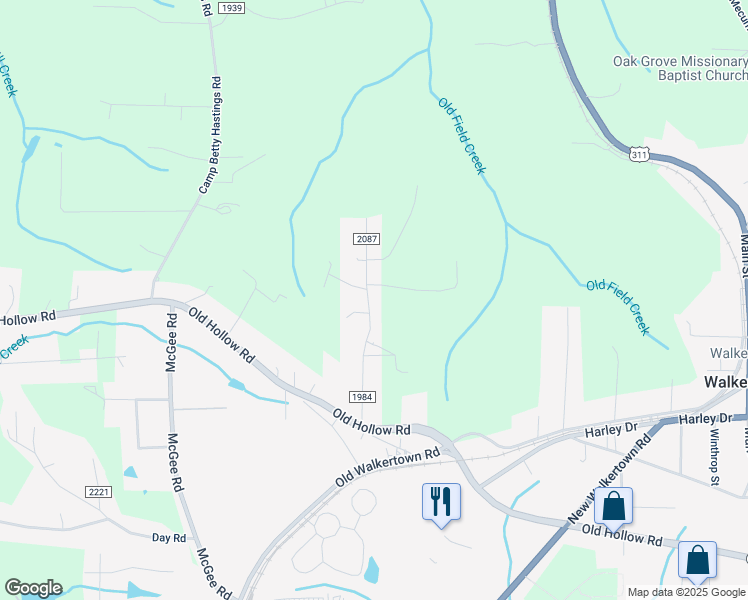 map of restaurants, bars, coffee shops, grocery stores, and more near 5861 Jones Road in Walkertown