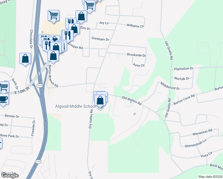 map of restaurants, bars, coffee shops, grocery stores, and more near 2630 Old Walton Road in Cookeville