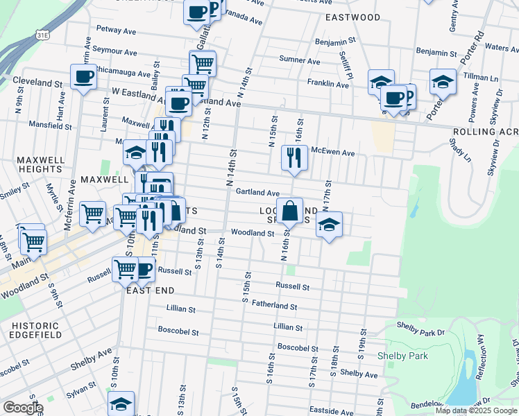 map of restaurants, bars, coffee shops, grocery stores, and more near 1503 Forrest Ave in Nashville