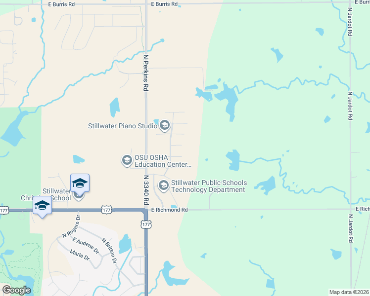 map of restaurants, bars, coffee shops, grocery stores, and more near 825 East Kc Court in Stillwater