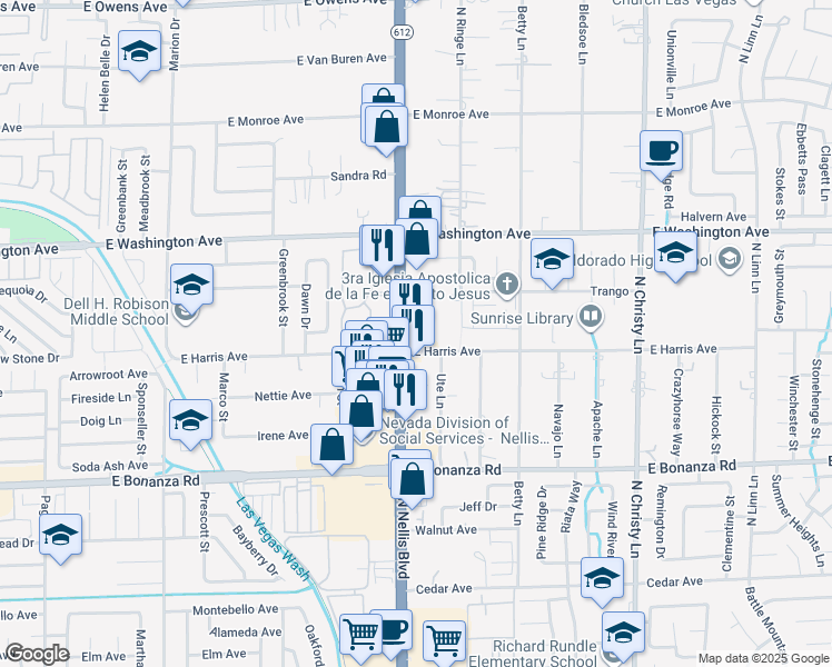map of restaurants, bars, coffee shops, grocery stores, and more near in Las Vegas