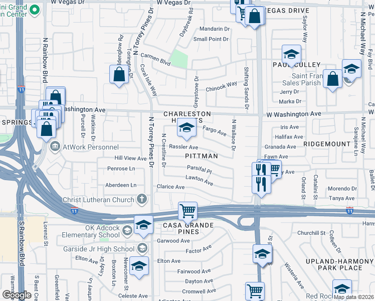 map of restaurants, bars, coffee shops, grocery stores, and more near 6309 Rassler Avenue in Las Vegas
