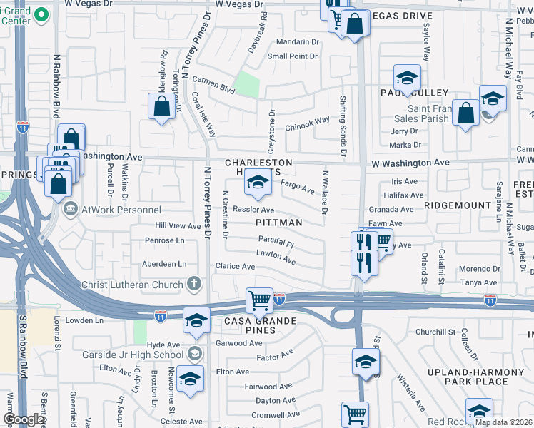 map of restaurants, bars, coffee shops, grocery stores, and more near in Las Vegas