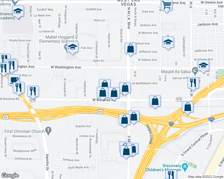map of restaurants, bars, coffee shops, grocery stores, and more near 701 Sunny Place in Las Vegas