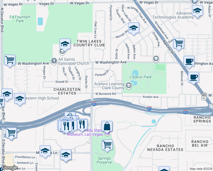 map of restaurants, bars, coffee shops, grocery stores, and more near 3708 Fortune Avenue in Las Vegas