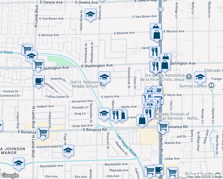 map of restaurants, bars, coffee shops, grocery stores, and more near 825 Marion Drive in Las Vegas