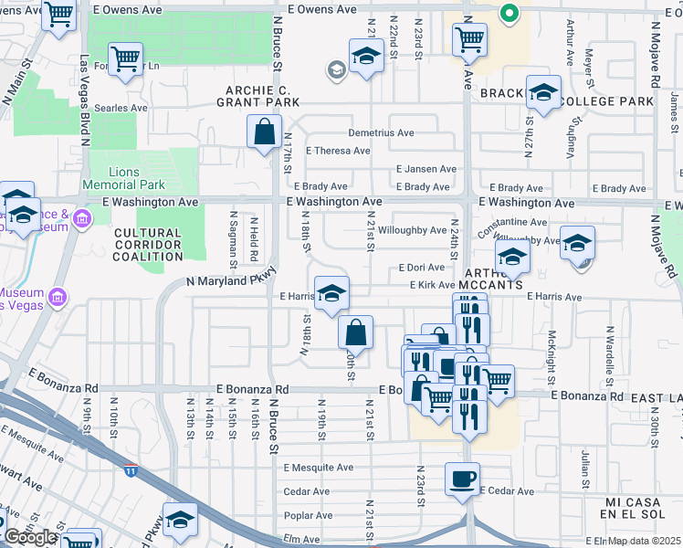 map of restaurants, bars, coffee shops, grocery stores, and more near 817 North 20th Street in Las Vegas