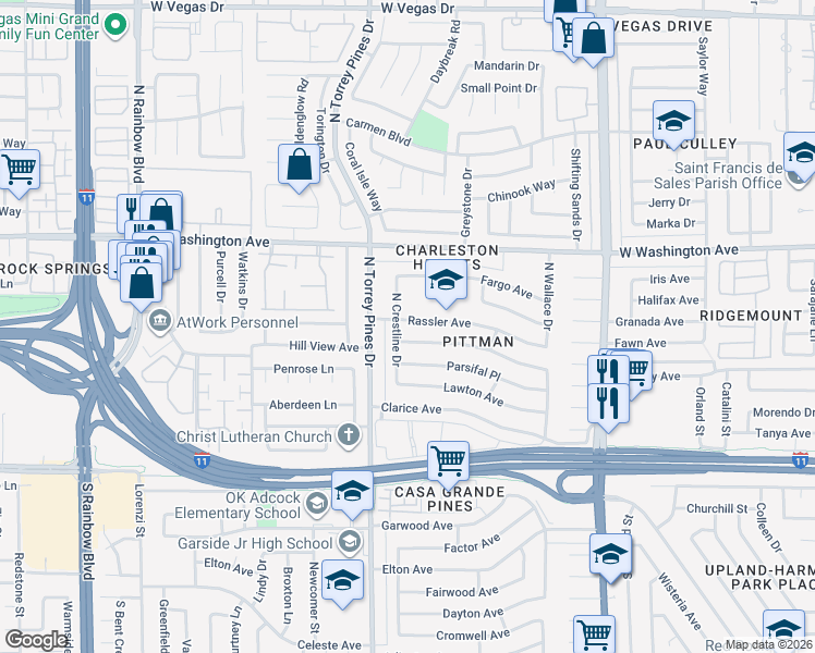 map of restaurants, bars, coffee shops, grocery stores, and more near 6337 Rassler Avenue in Las Vegas