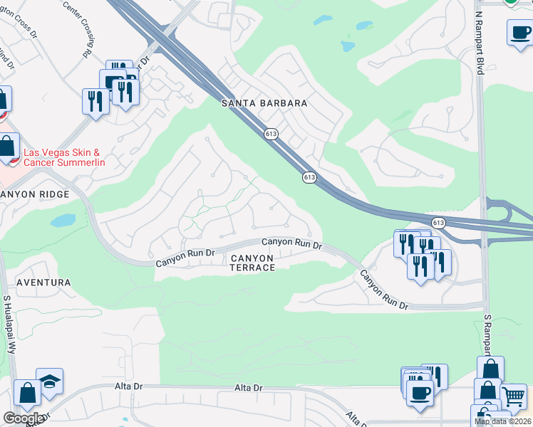 map of restaurants, bars, coffee shops, grocery stores, and more near 500 Lob Wedge Court in Las Vegas