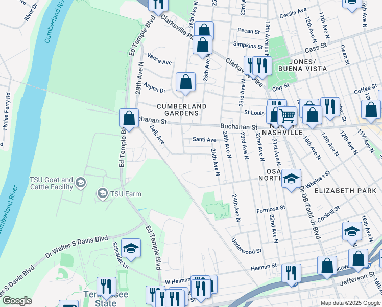 map of restaurants, bars, coffee shops, grocery stores, and more near 2516 Delk Avenue in Nashville