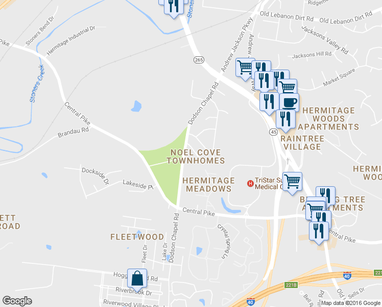 map of restaurants, bars, coffee shops, grocery stores, and more near 105 Noel Cove Circle in Nashville