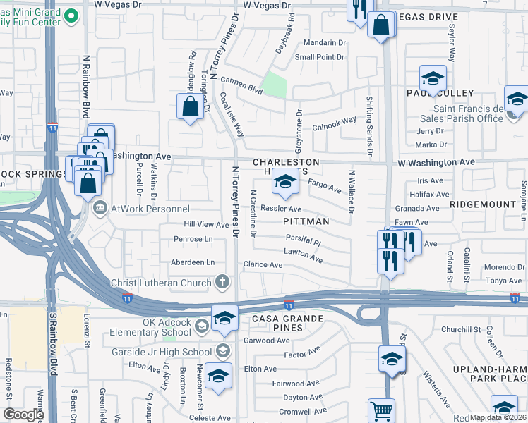 map of restaurants, bars, coffee shops, grocery stores, and more near 6337 Rassler Avenue in Las Vegas
