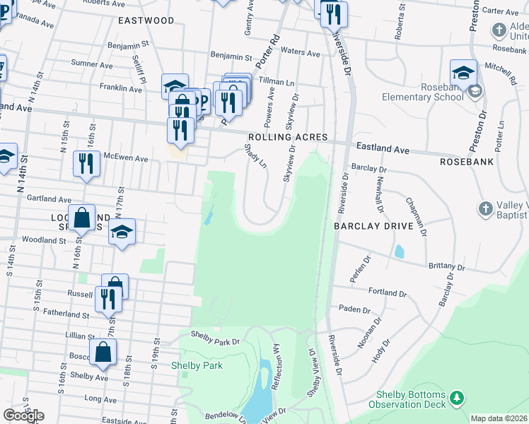 map of restaurants, bars, coffee shops, grocery stores, and more near 518 Skyview Drive in Nashville