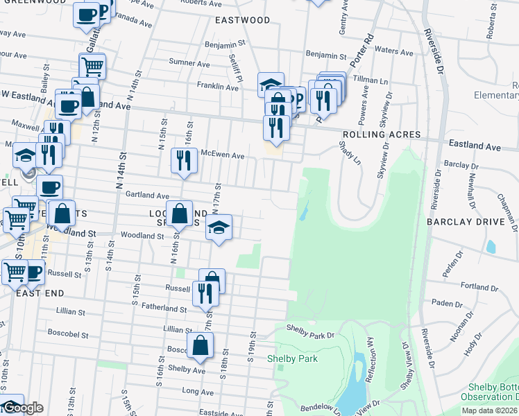 map of restaurants, bars, coffee shops, grocery stores, and more near 203 North 18th Street in Nashville