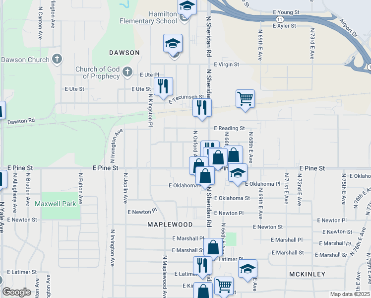 map of restaurants, bars, coffee shops, grocery stores, and more near 1537 North Norwood Avenue in Tulsa