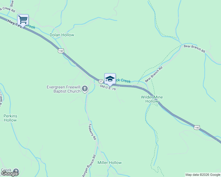 map of restaurants, bars, coffee shops, grocery stores, and more near Old U.S. 19 in Carter County
