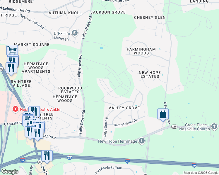map of restaurants, bars, coffee shops, grocery stores, and more near 4124 Woodway Ln in Nashville