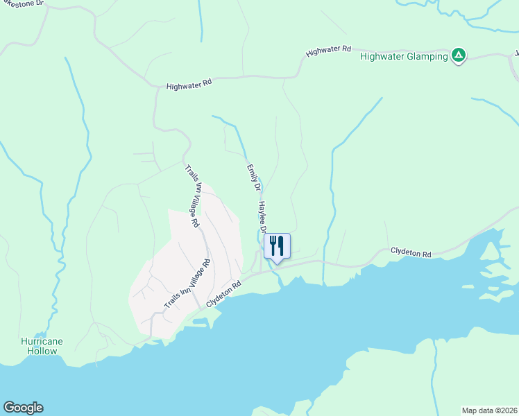 map of restaurants, bars, coffee shops, grocery stores, and more near 107 Haylee Road in Waverly