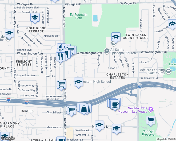 map of restaurants, bars, coffee shops, grocery stores, and more near 711 Sea Pines Ln in Las Vegas