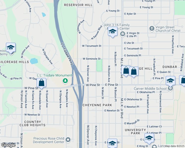 map of restaurants, bars, coffee shops, grocery stores, and more near 212 West Queen Street in Tulsa