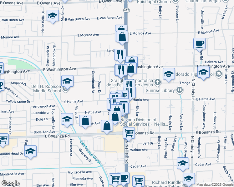 map of restaurants, bars, coffee shops, grocery stores, and more near 149 Whispering Voice Street in Las Vegas