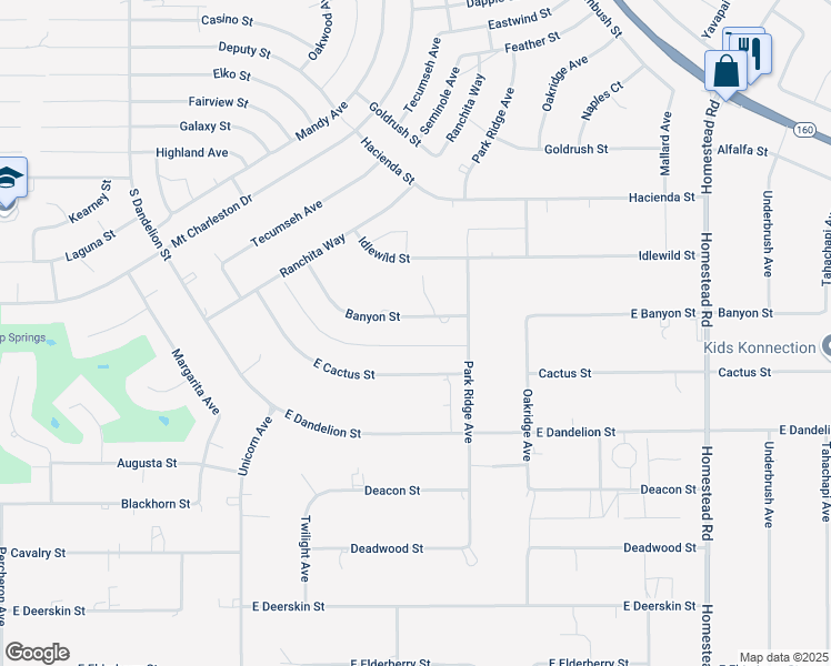 map of restaurants, bars, coffee shops, grocery stores, and more near 2431 Banyon Street in Pahrump