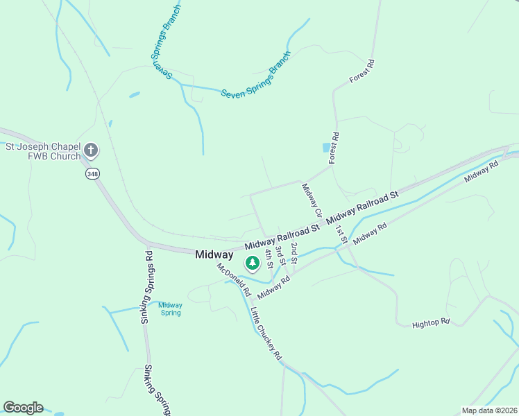 map of restaurants, bars, coffee shops, grocery stores, and more near 140 Midway Circle in Midway