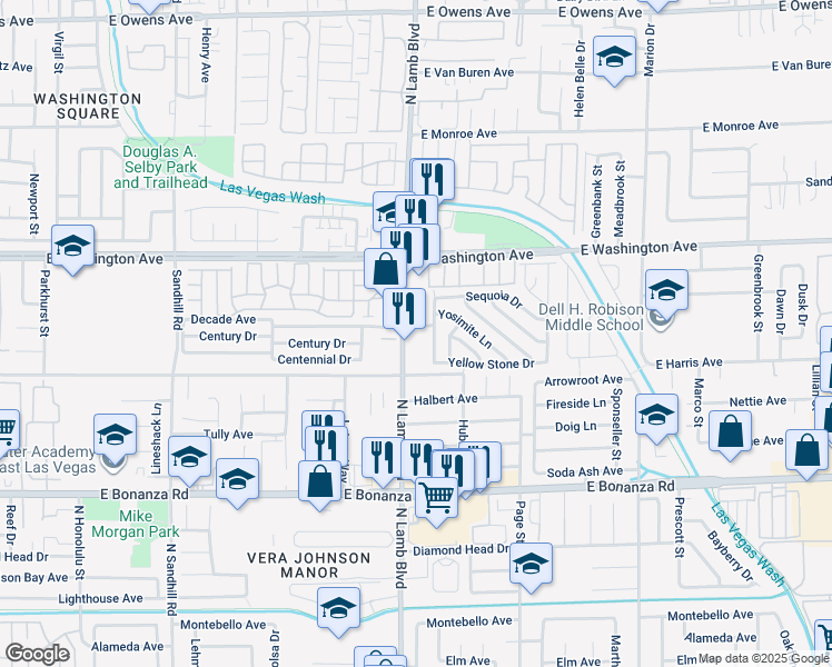map of restaurants, bars, coffee shops, grocery stores, and more near 136 Sequoia Drive in Las Vegas