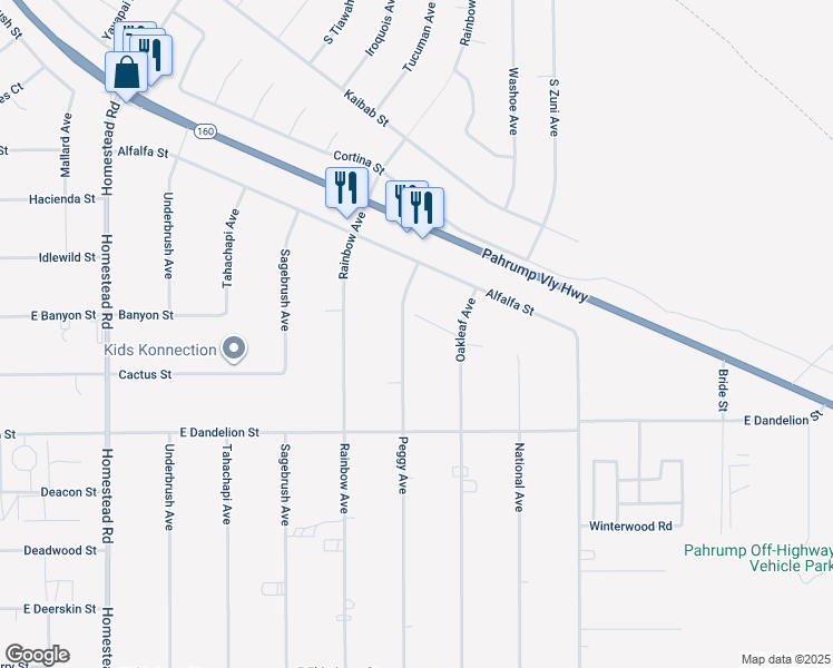 map of restaurants, bars, coffee shops, grocery stores, and more near 2801 Peggy Avenue in Pahrump
