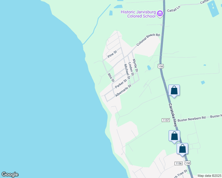 map of restaurants, bars, coffee shops, grocery stores, and more near 130 Rita St in Jarvisburg